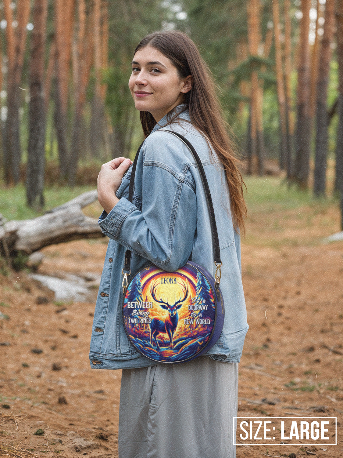 Between Every Two Pines Is A Doorway To A New World Deer Jungle HHRZ02018306OE Circle Crossbody Bag