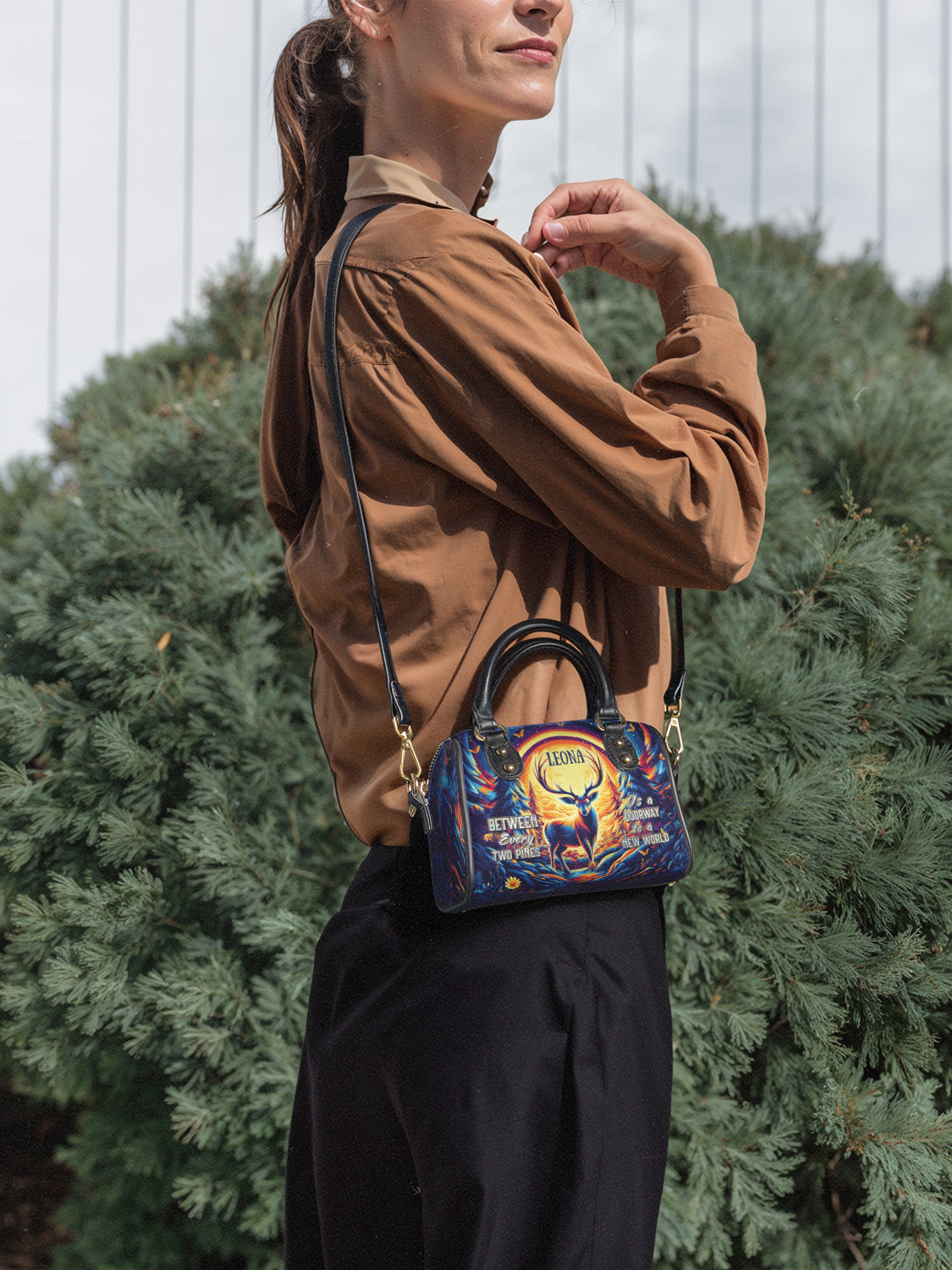 Between Every Two Pines Is A Doorway To A New World Deer Jungle ANRZ02011993ZD Mini Satchel