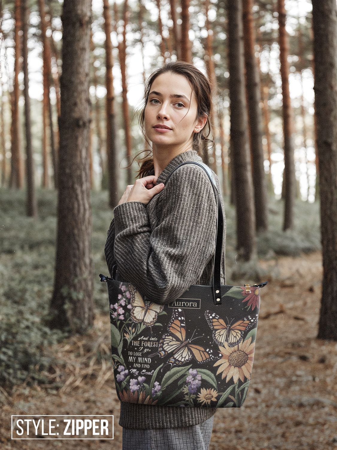 And Into The Forest I Go Butterfly Jungle HTRZ30128794EQ Leather Tote Bag