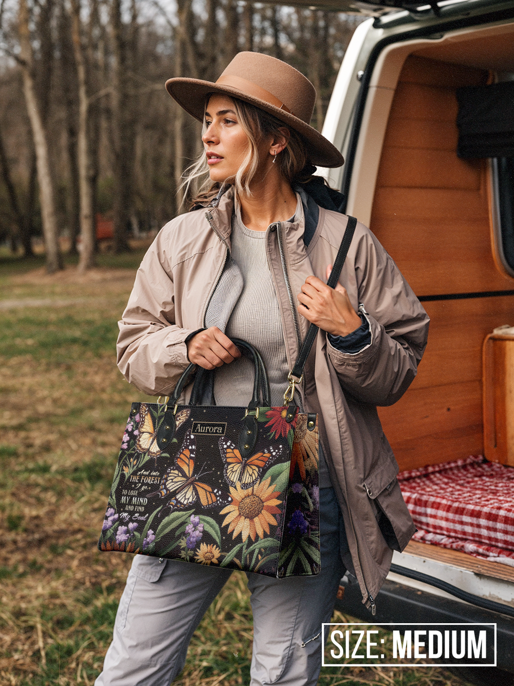 And Into The Forest I Go Butterfly Jungle HTRZ27124245RT Leather Bag