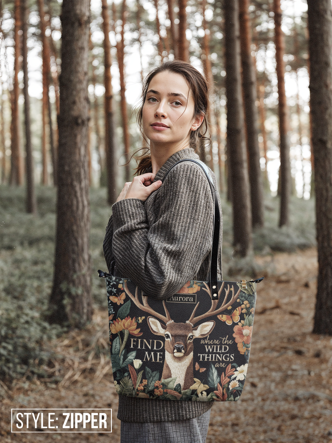 Find Me Where The Wild Things Are Deer HTRZ30125742MB Leather Tote Bag