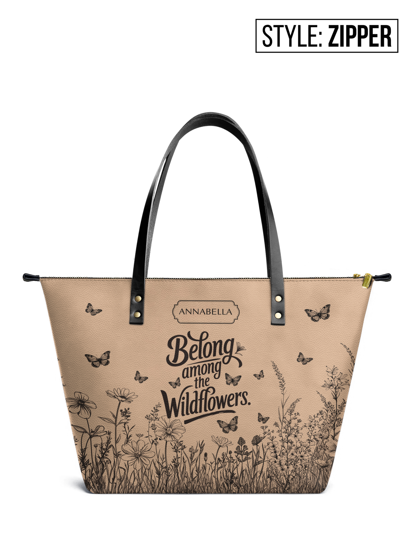Belong Among The Wildflowers Butterfly HHRZ07010768JA Leather Tote Bag