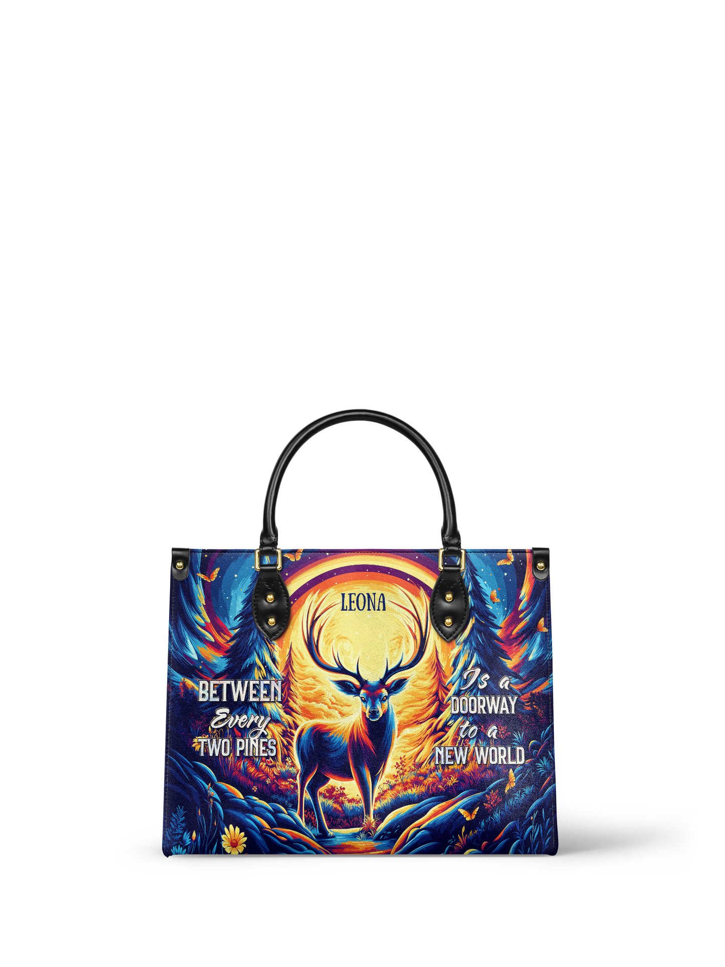 Between Every Two Pines Is A Doorway To A New World Deer Jungle HTRZ27125478DE Leather Bag