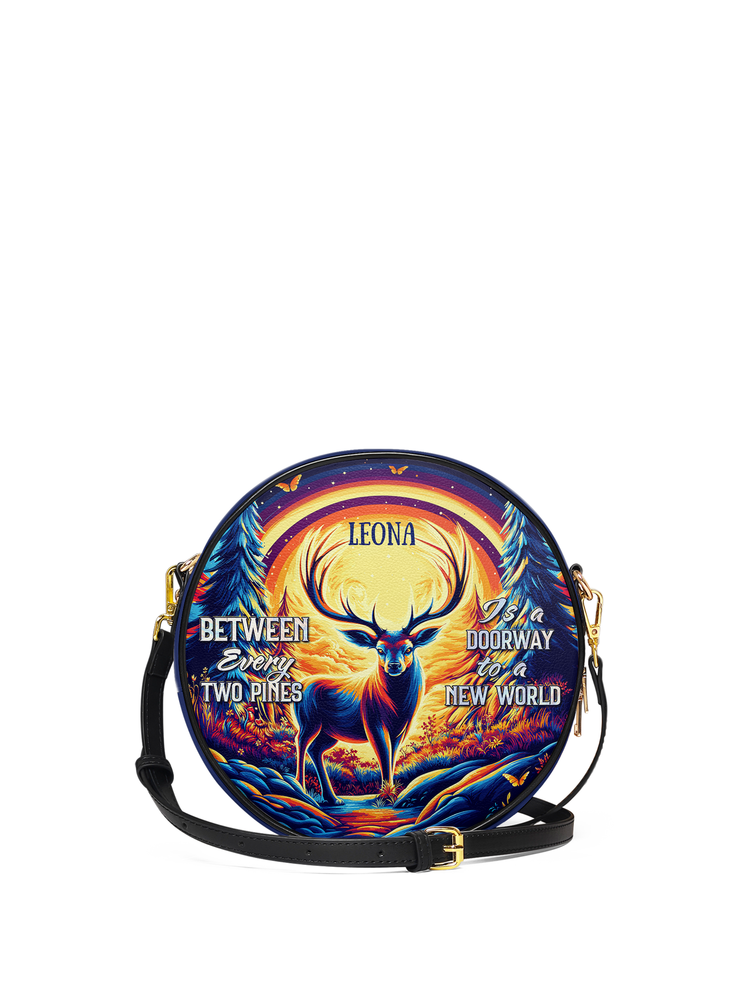 Between Every Two Pines Is A Doorway To A New World Deer Jungle HHRZ02018306OE Circle Crossbody Bag