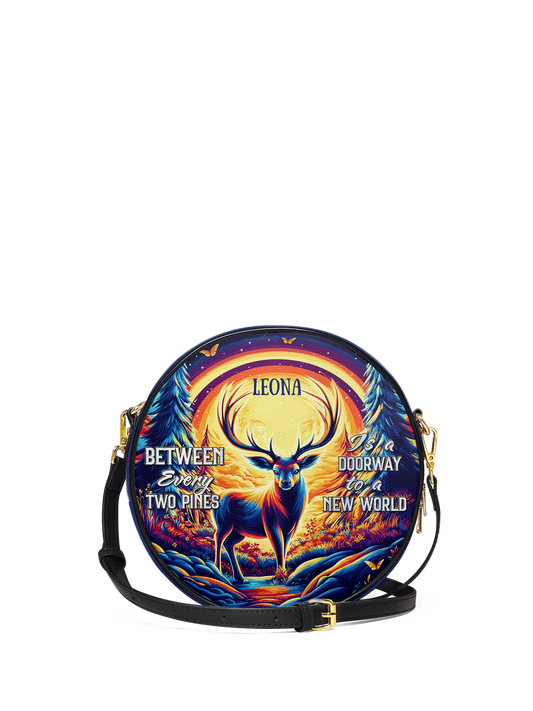 Between Every Two Pines Is A Doorway To A New World Deer Jungle HHRZ02018306OE Circle Crossbody Bag