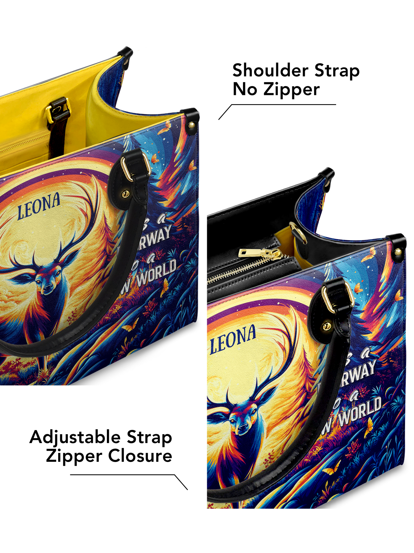 Between Every Two Pines Is A Doorway To A New World Deer Jungle HTRZ27125478DE Leather Bag