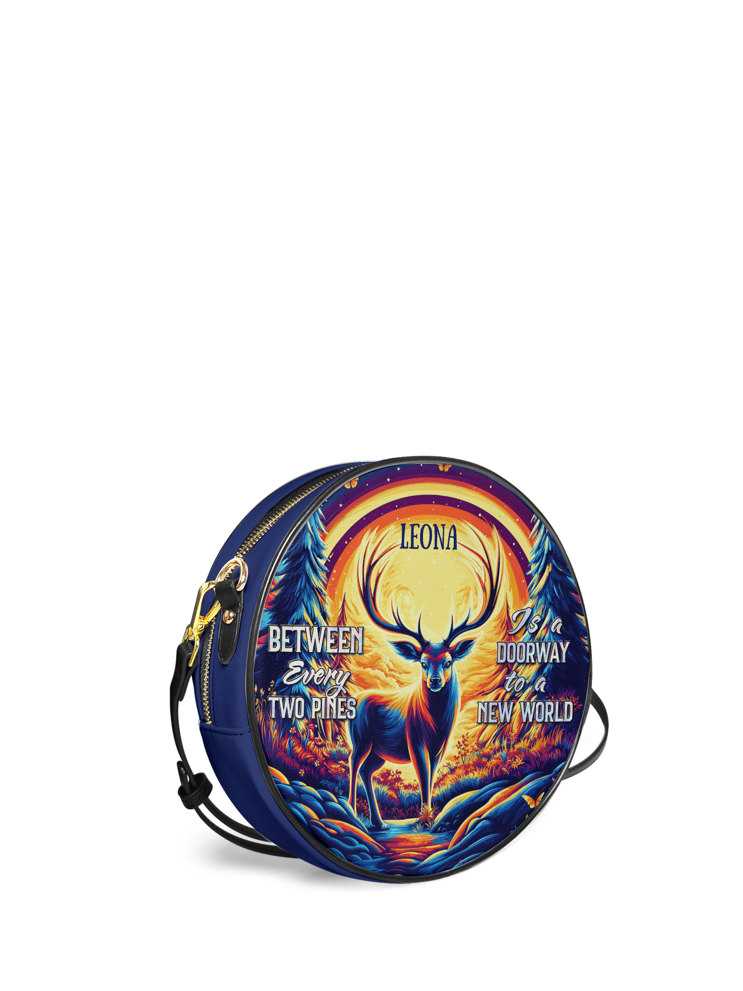 Between Every Two Pines Is A Doorway To A New World Deer Jungle HHRZ02018306OE Circle Crossbody Bag