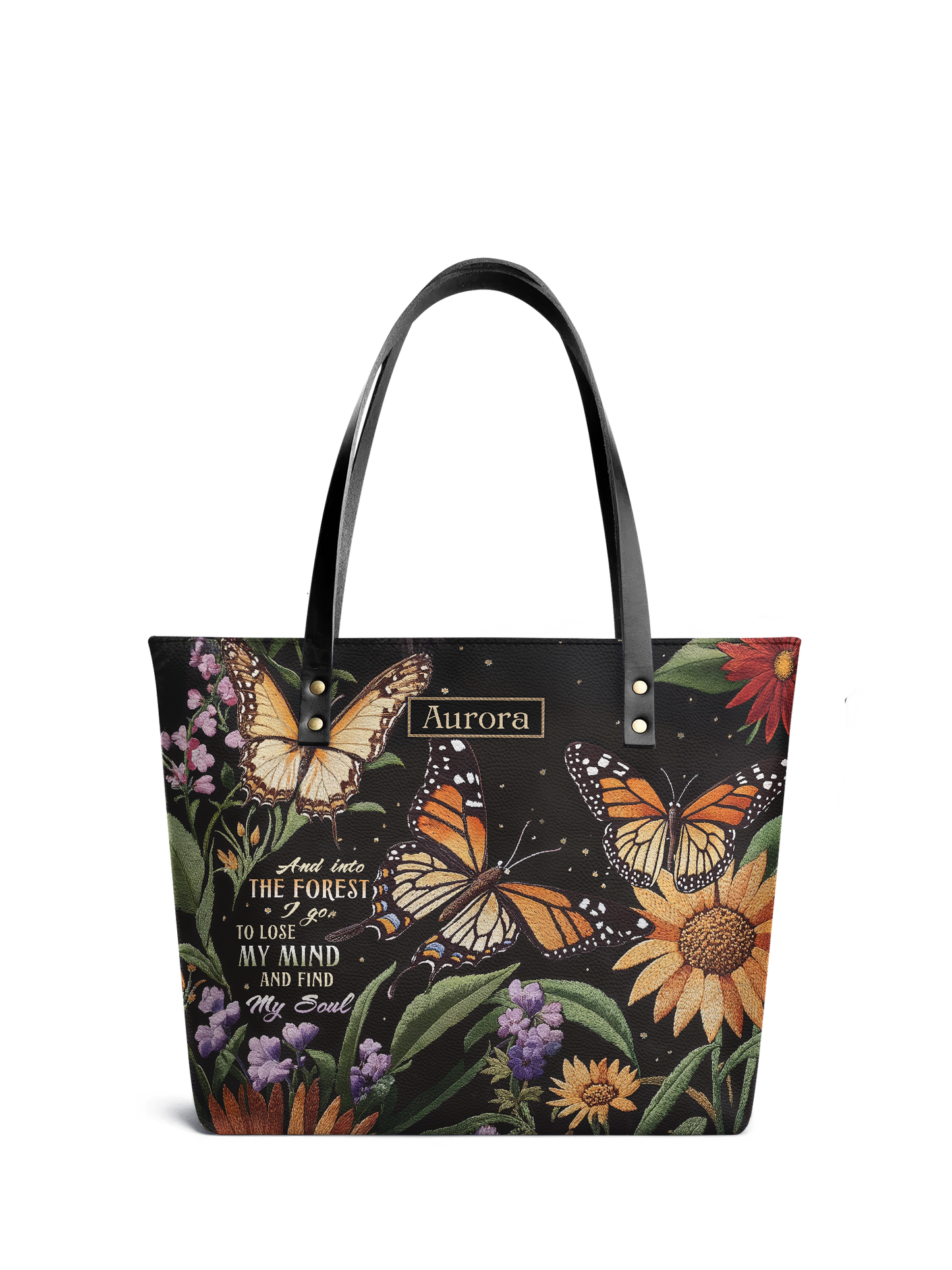 And Into The Forest I Go Butterfly Jungle HTRZ30128794EQ Leather Tote Bag