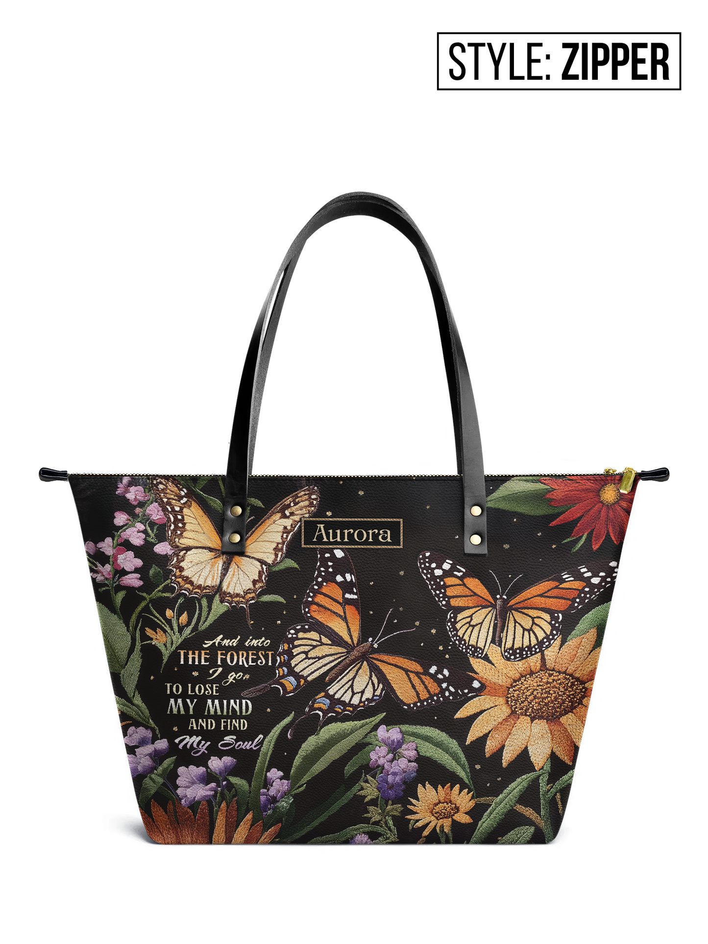 And Into The Forest I Go Butterfly Jungle HTRZ30128794EQ Leather Tote Bag