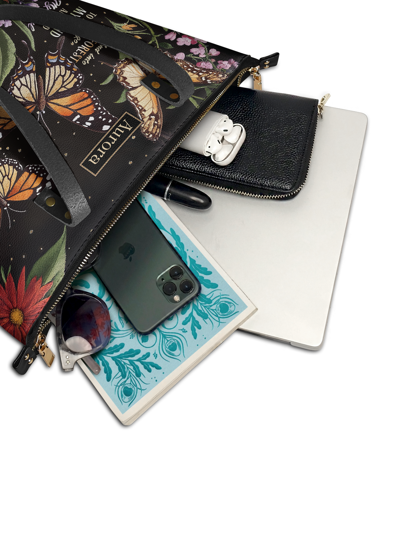 And Into The Forest I Go Butterfly Jungle HTRZ30128794EQ Leather Tote Bag