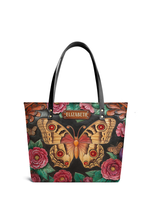 Butterfly Flower ANRZ02013922BI Leather Tote Bag
