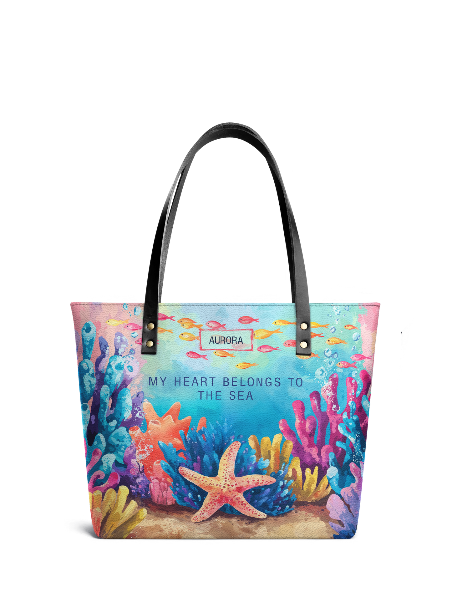 My Heart Belong To The Sea Coral Beach HTRZ30122566OW Leather Tote Bag