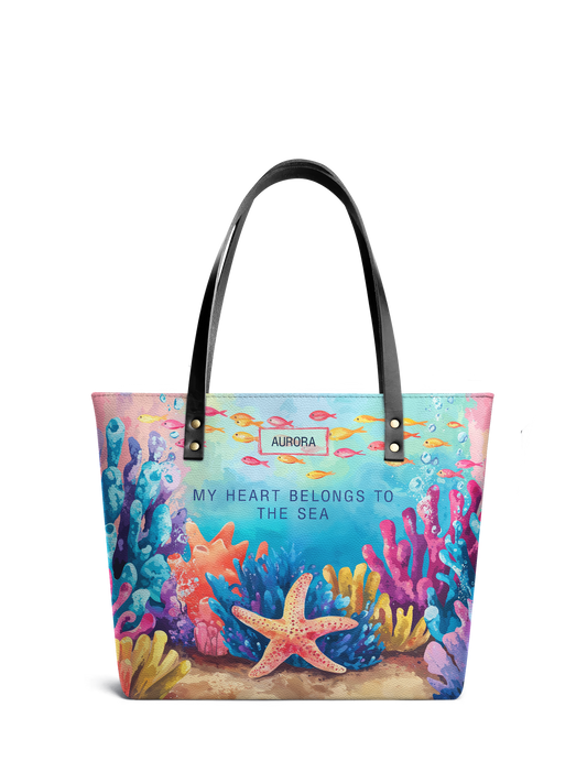 My Heart Belong To The Sea Coral Beach HTRZ30122566OW Leather Tote Bag