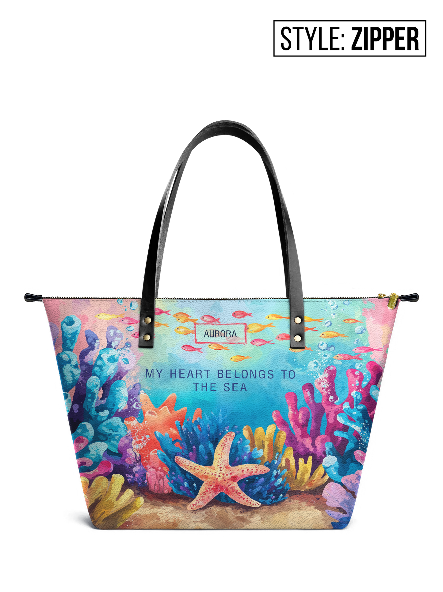 My Heart Belong To The Sea Coral Beach HTRZ30122566OW Leather Tote Bag