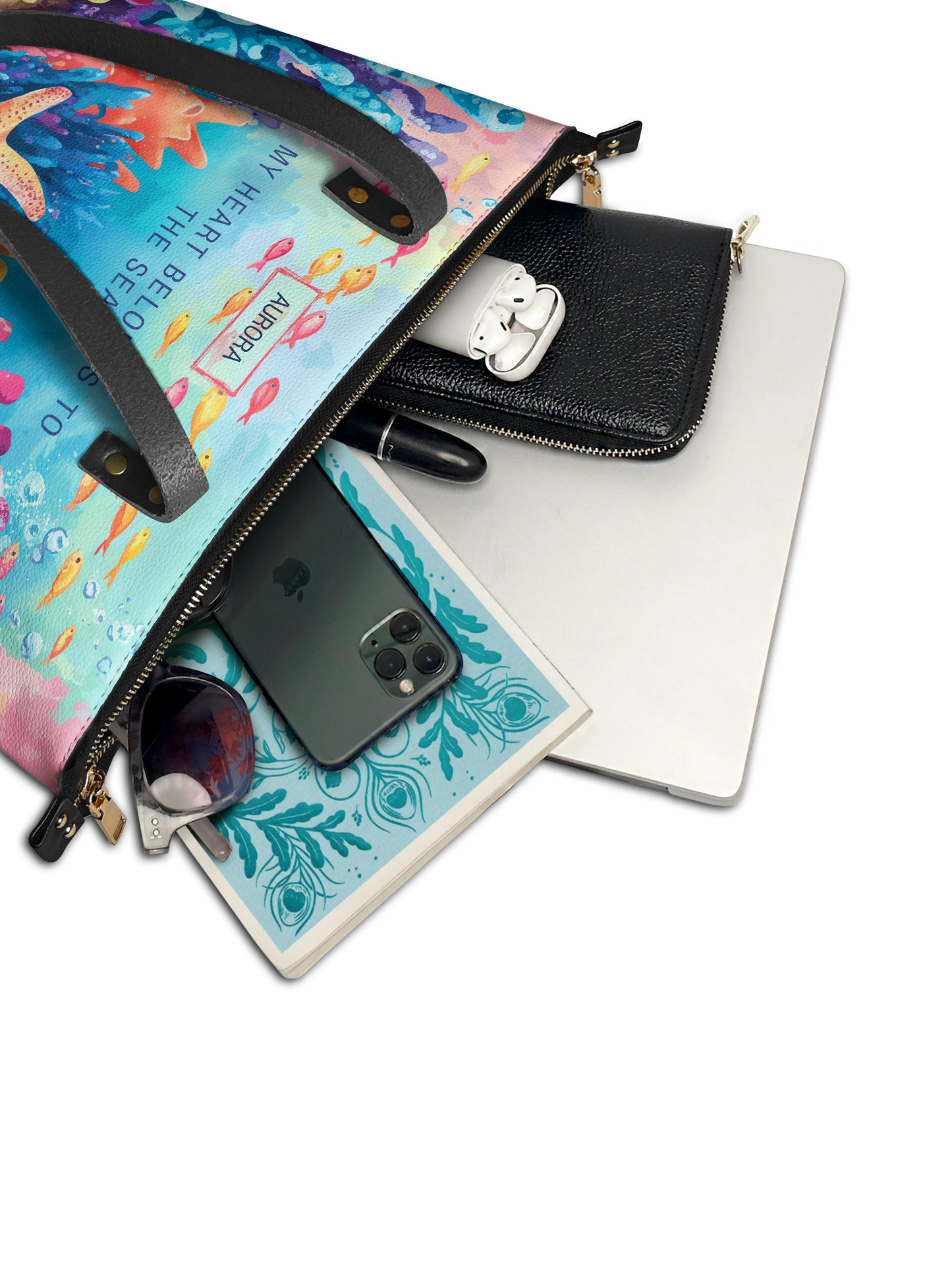 My Heart Belong To The Sea Coral Beach HTRZ30122566OW Leather Tote Bag