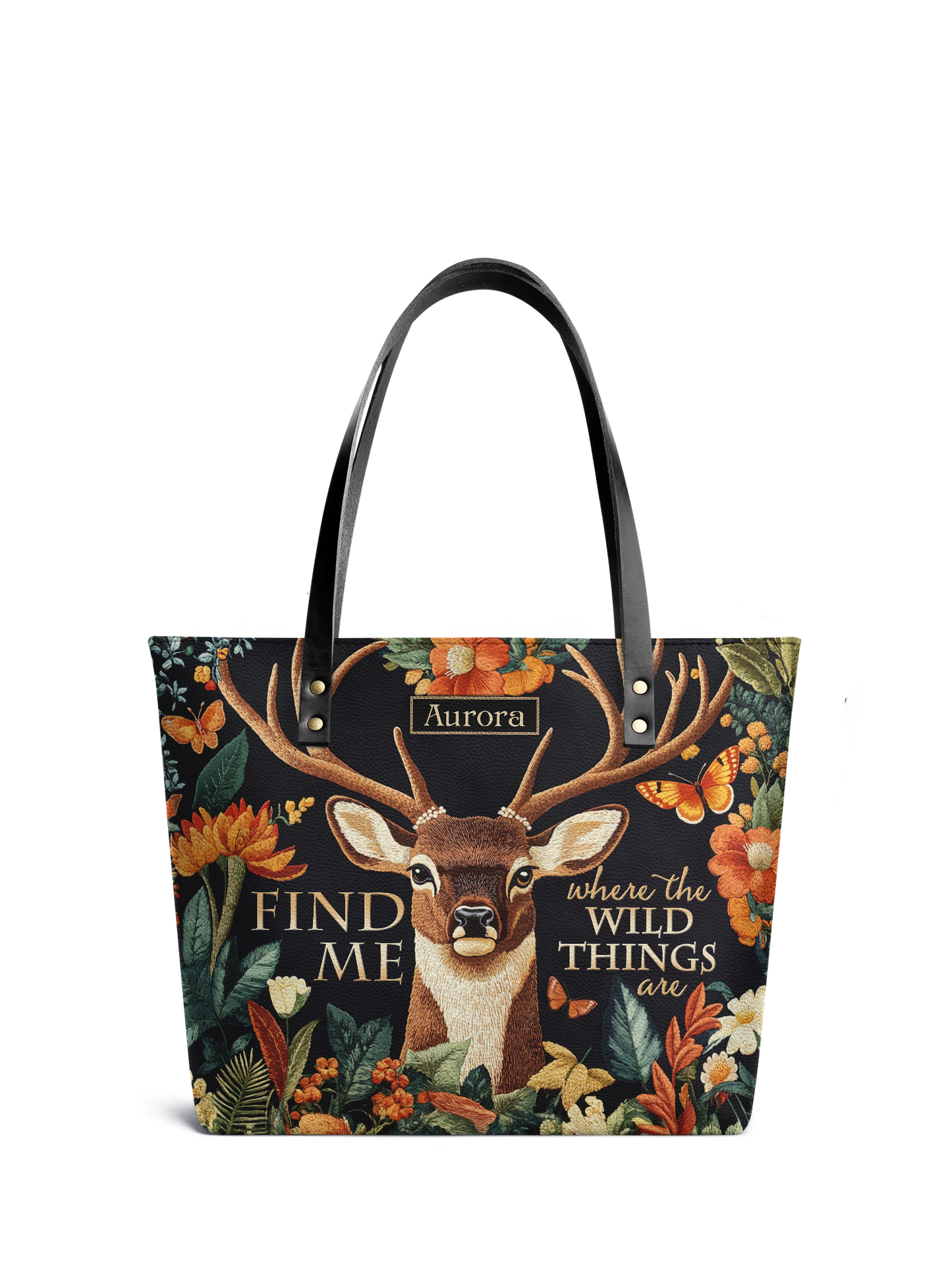 Find Me Where The Wild Things Are Deer HTRZ30125742MB Leather Tote Bag