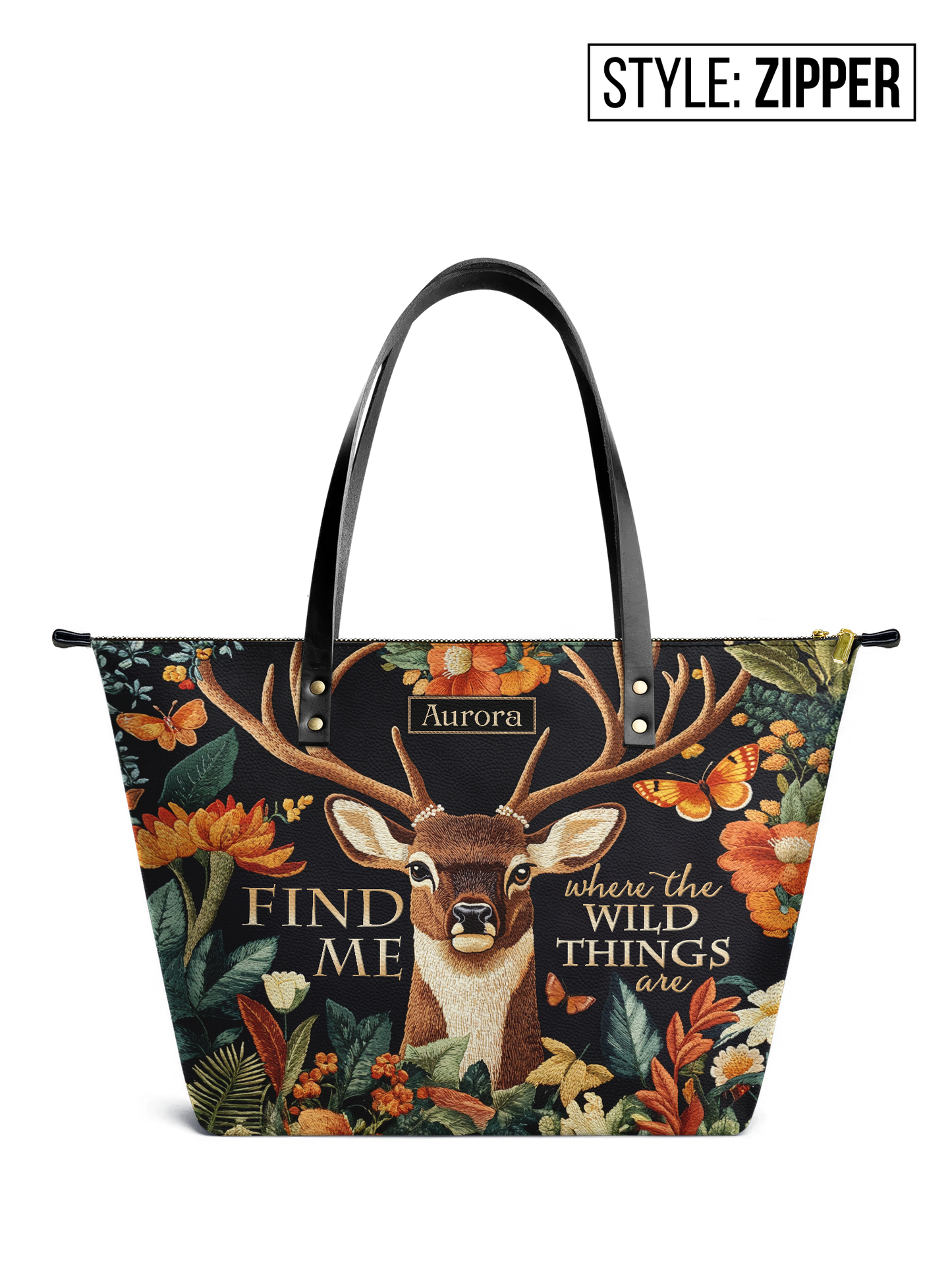 Find Me Where The Wild Things Are Deer HTRZ30125742MB Leather Tote Bag