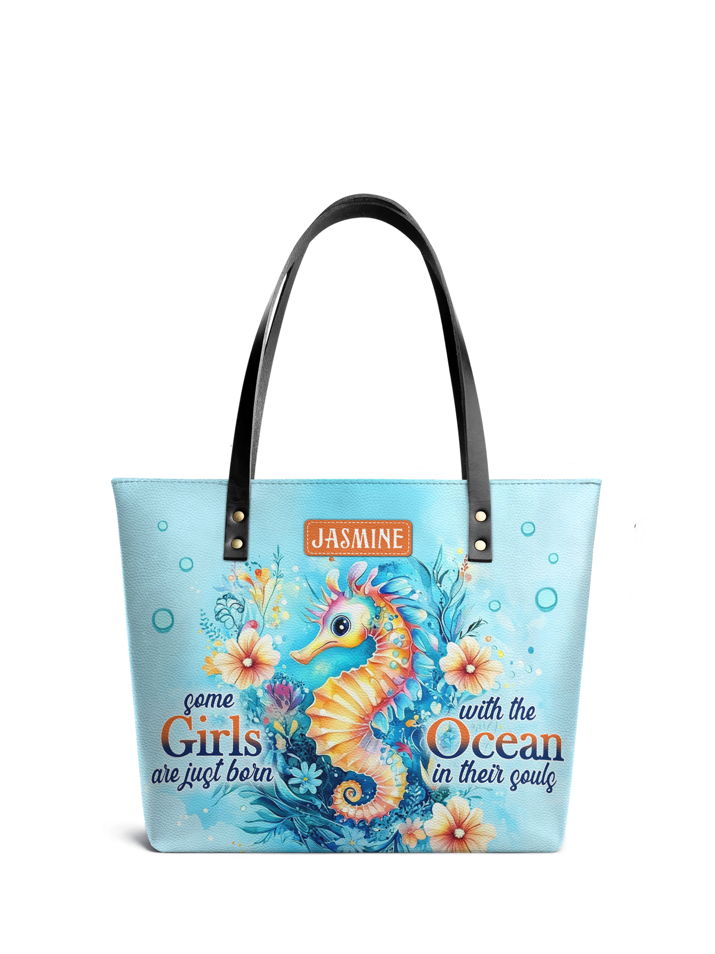 Some Girls Are Just Born With The Ocean In Their Souls Seahorse Beach HHRZ07017925JB Leather Tote Bag