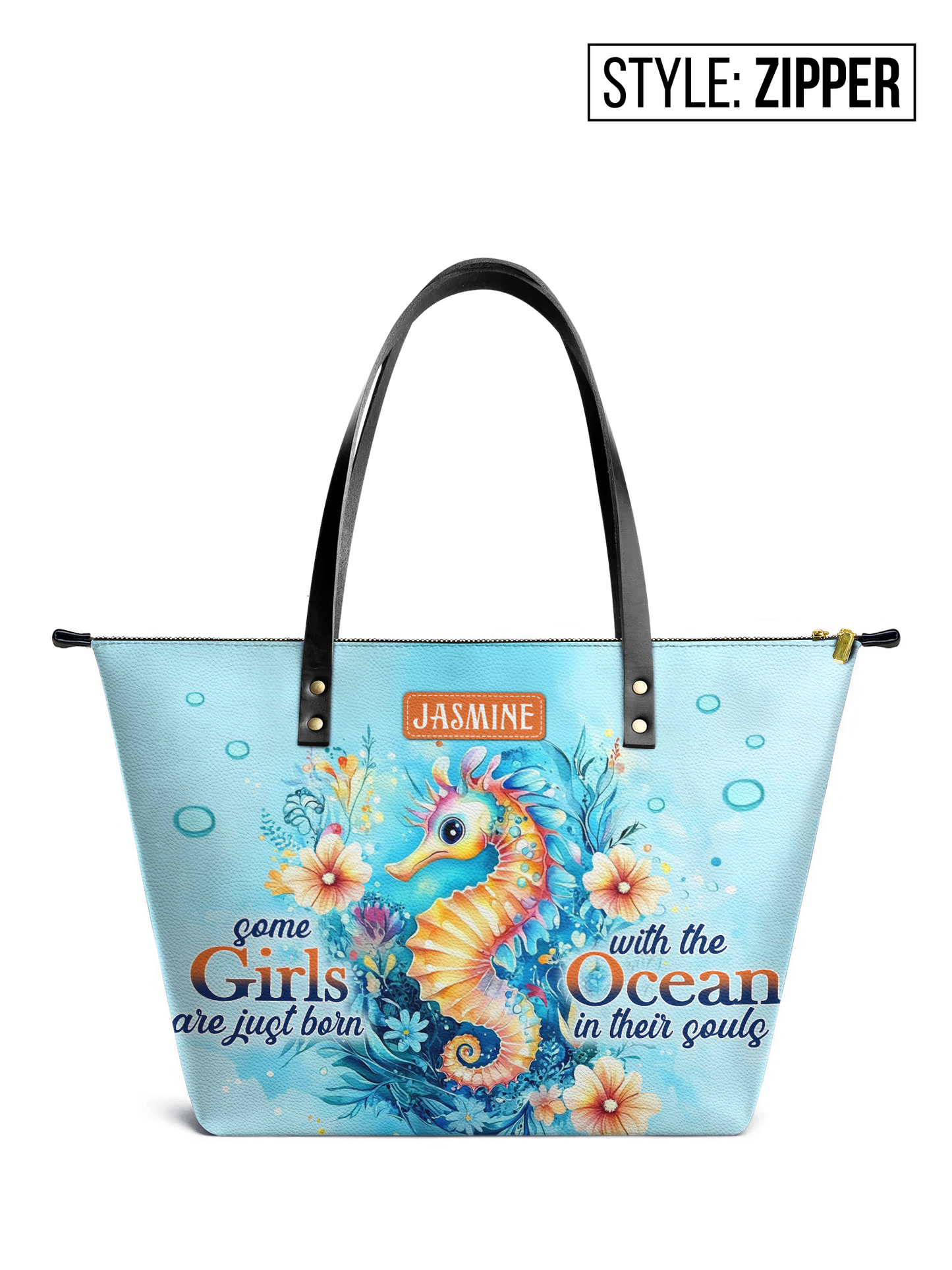 Some Girls Are Just Born With The Ocean In Their Souls Seahorse Beach HHRZ07017925JB Leather Tote Bag