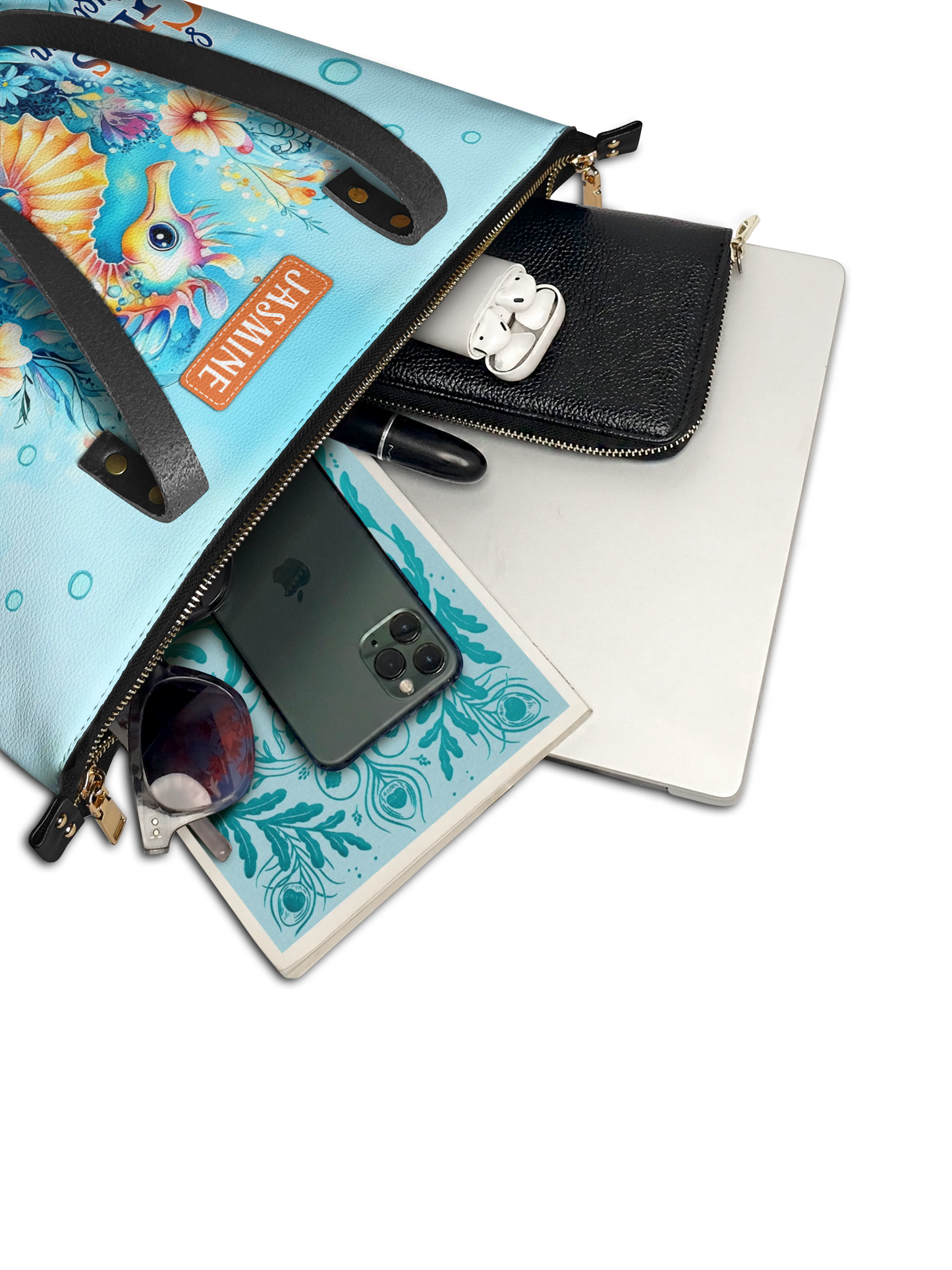 Some Girls Are Just Born With The Ocean In Their Souls Seahorse Beach HHRZ07017925JB Leather Tote Bag