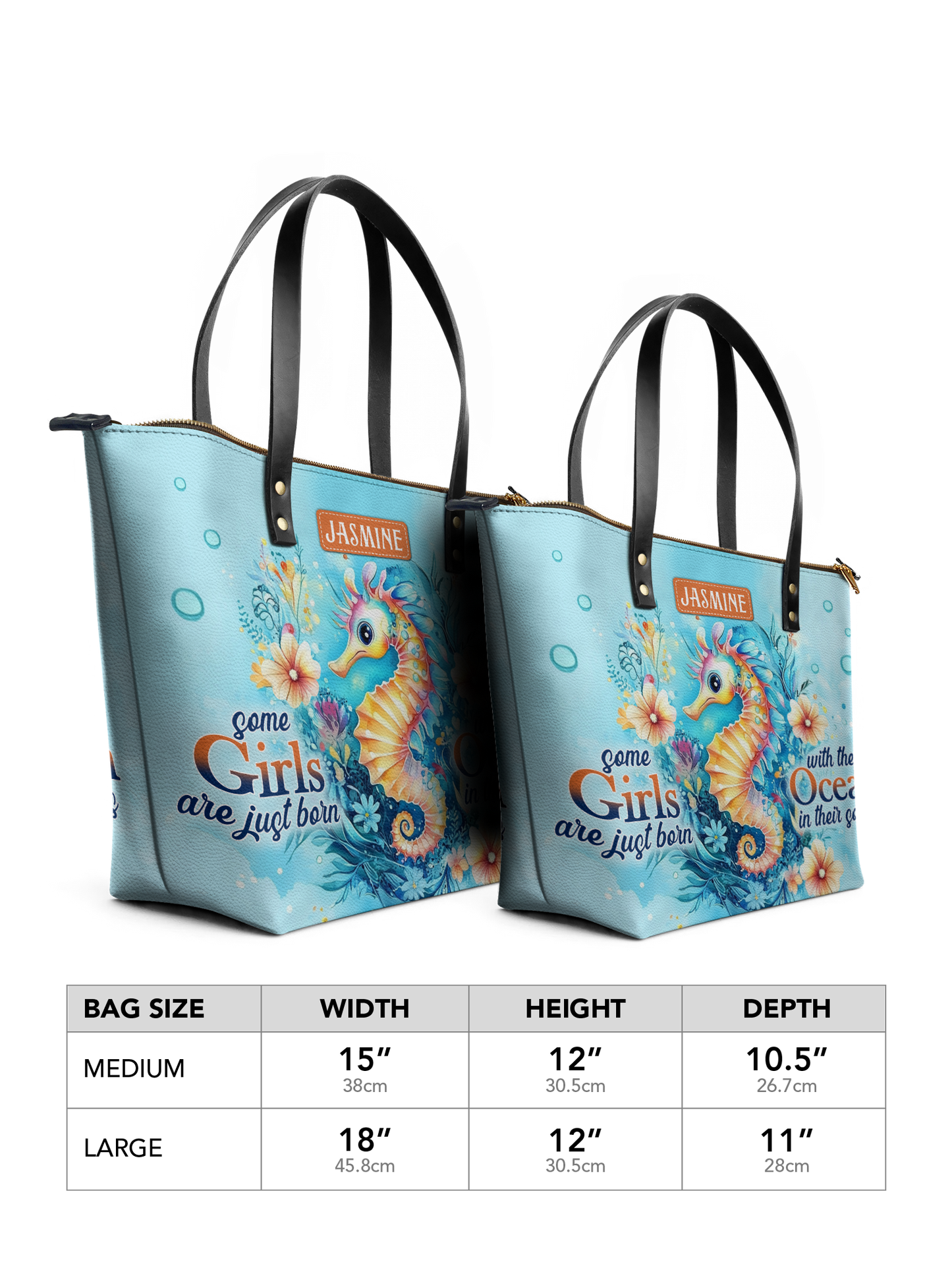 Some Girls Are Just Born With The Ocean In Their Souls Seahorse Beach HHRZ07017925JB Leather Tote Bag