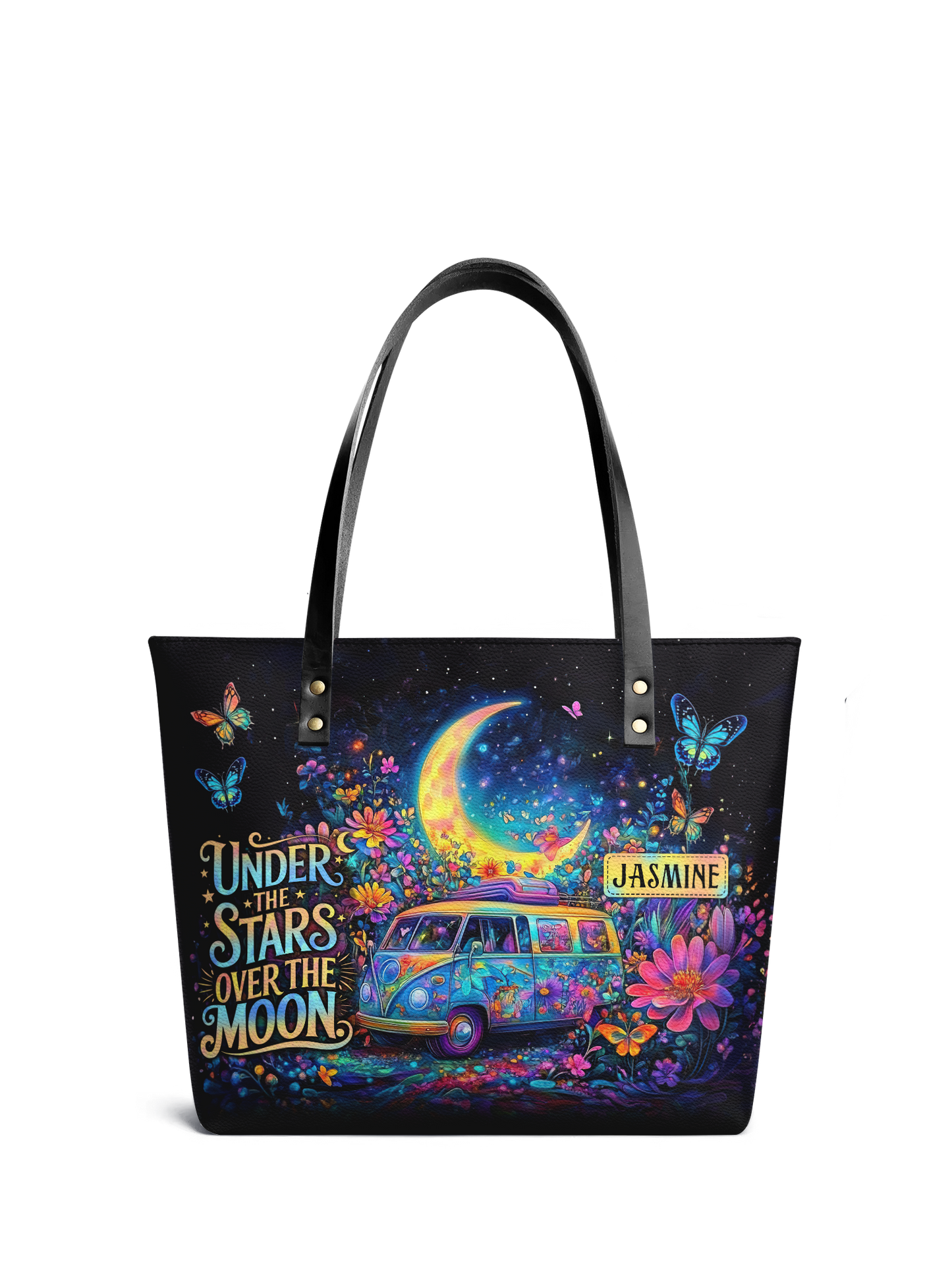 Under The Stars Over The Moon RV Van HHRZ07019230AY Leather Tote Bag