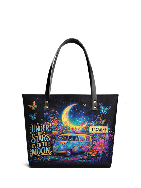 Under The Stars Over The Moon RV Van HHRZ07019230AY Leather Tote Bag