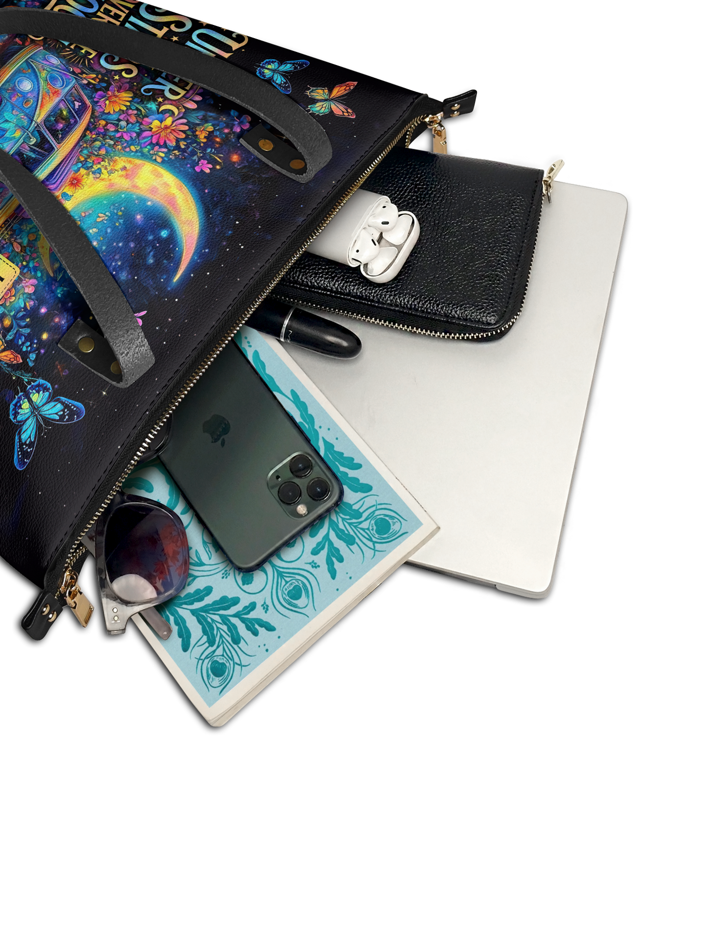 Under The Stars Over The Moon RV Van HHRZ07019230AY Leather Tote Bag