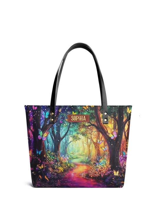 Wonderland Butterfly Jungle HHRZ07012163TO Leather Tote Bag