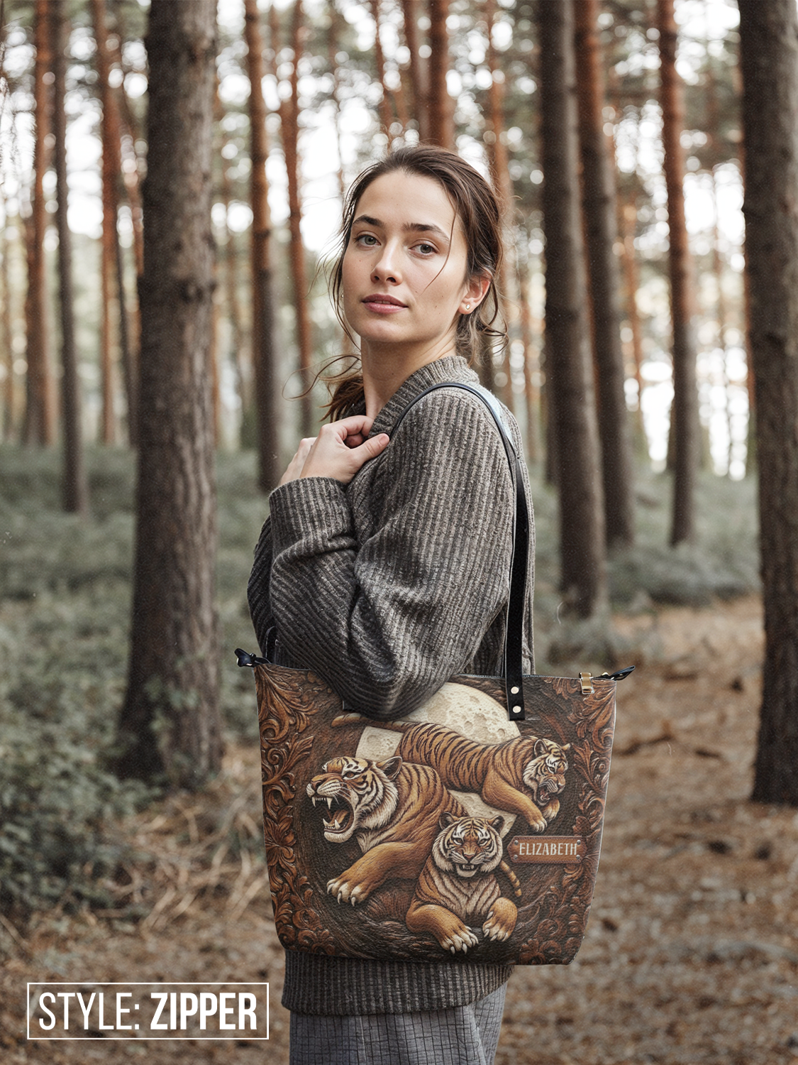 Tiger Leather ANRZ02012621WI Leather Tote Bag