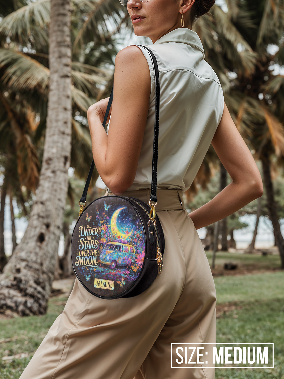 Under The Stars Over The Moon RV Van HHRZ02011895RS Circle Crossbody Bag