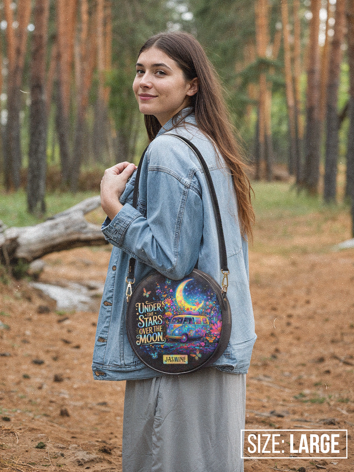 Under The Stars Over The Moon RV Van HHRZ02011895RS Circle Crossbody Bag