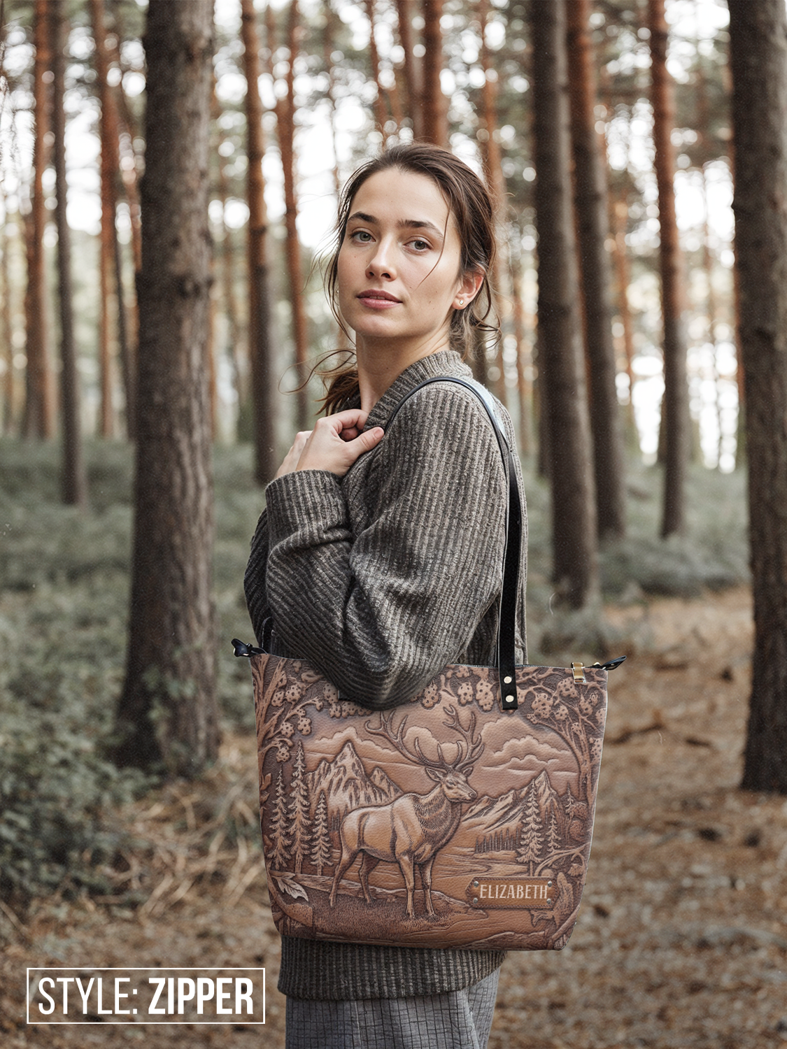 Deer Jungle ANRZ02016645JB Leather Tote Bag