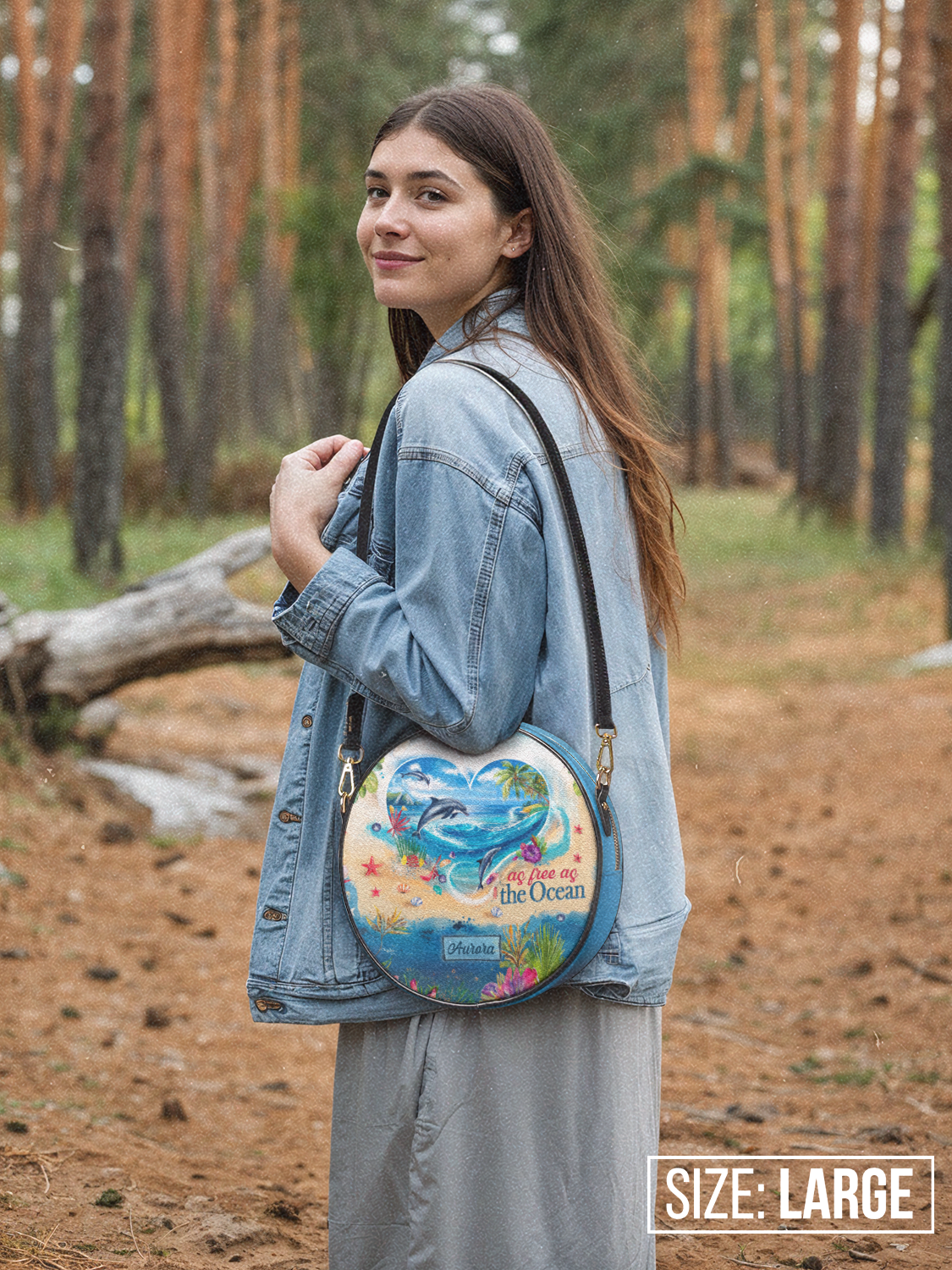 Dolphin As Free As The Ocean Dolphin Beach HHRZ02010936OW Circle Crossbody Bag