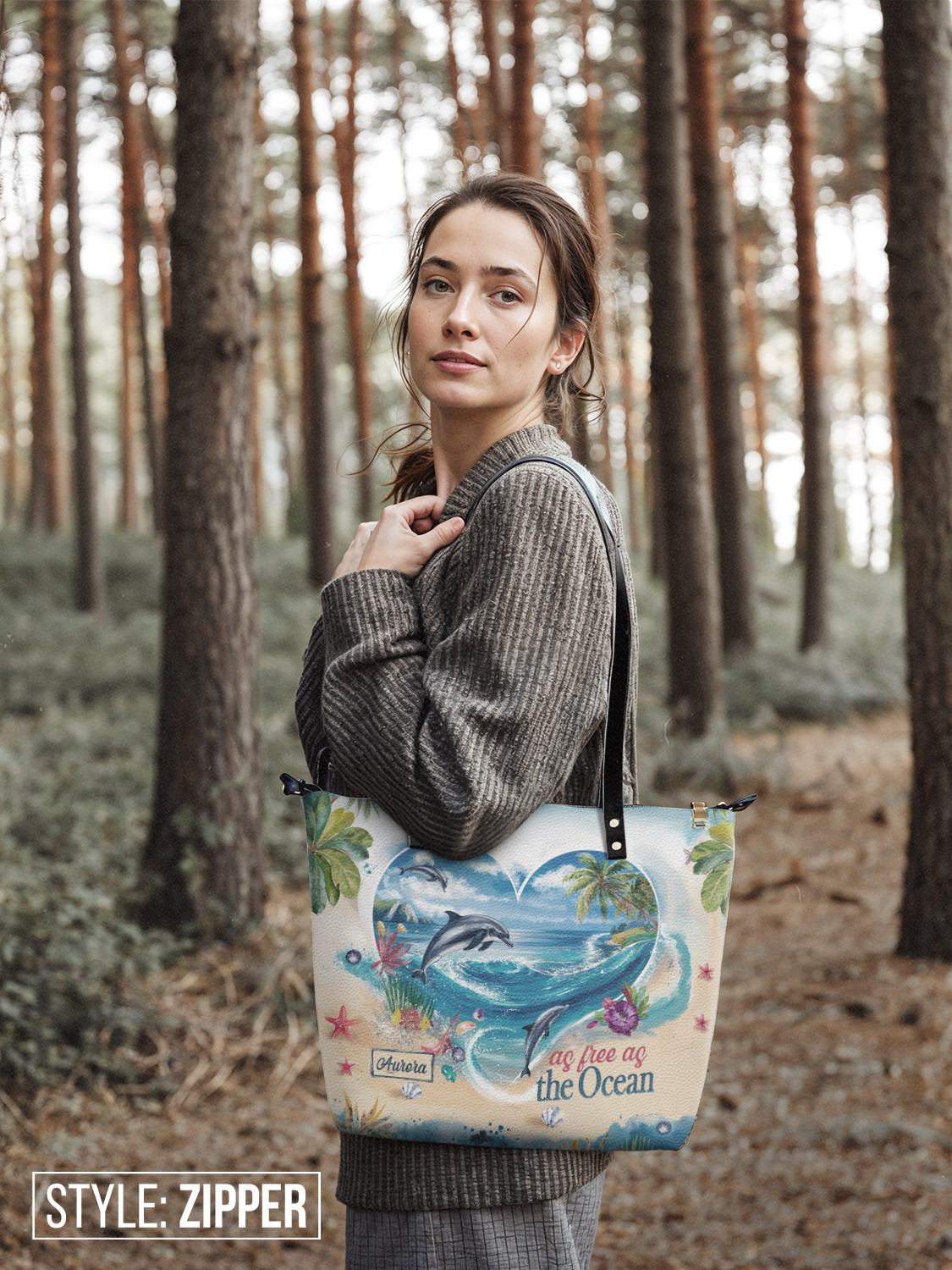 Dolphin As Free As The Ocean Dolphin Beach HTRZ30120251DZ Leather Tote Bag