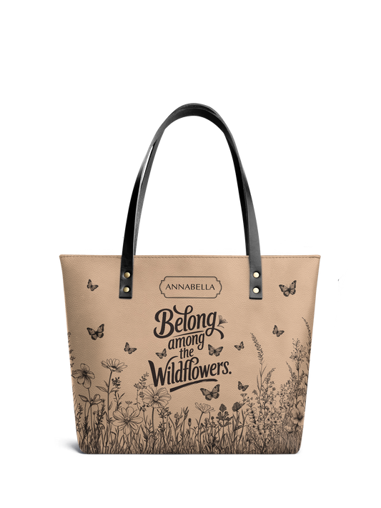 Belong Among The Wildflowers Butterfly HHRZ07010768JA Leather Tote Bag