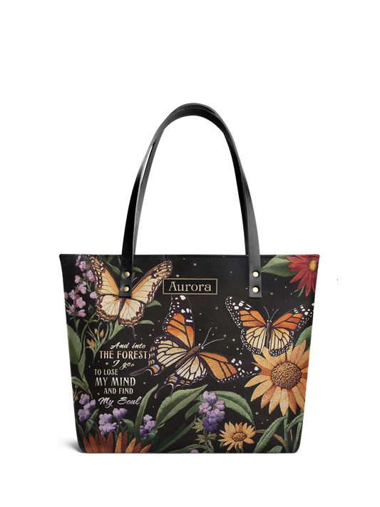 And Into The Forest I Go Butterfly Jungle HTRZ30128794EQ Leather Tote Bag