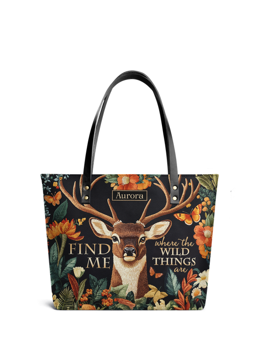 Find Me Where The Wild Things Are Deer HTRZ30125742MB Leather Tote Bag