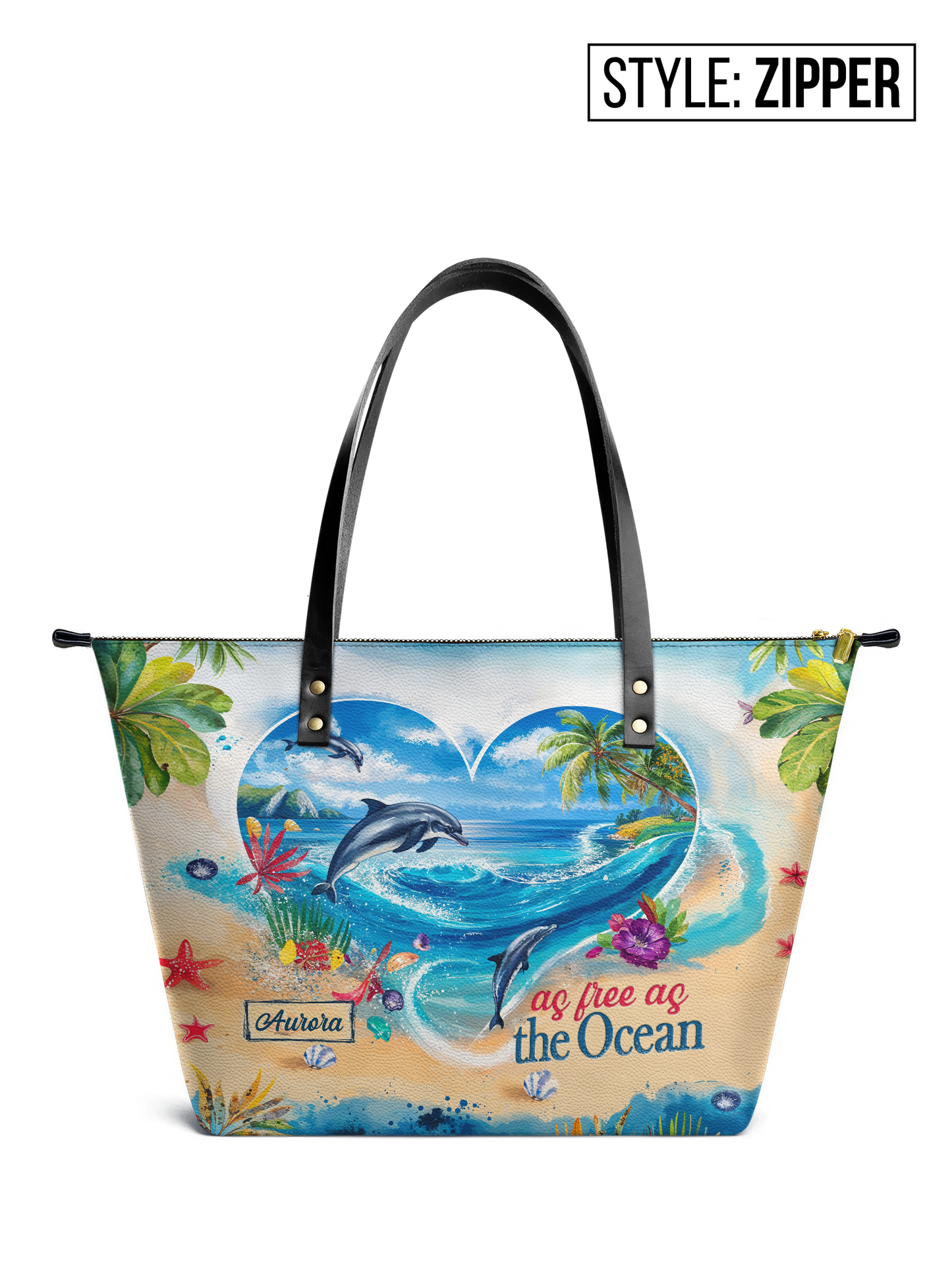 Dolphin As Free As The Ocean Dolphin Beach HTRZ30120251DZ Leather Tote Bag