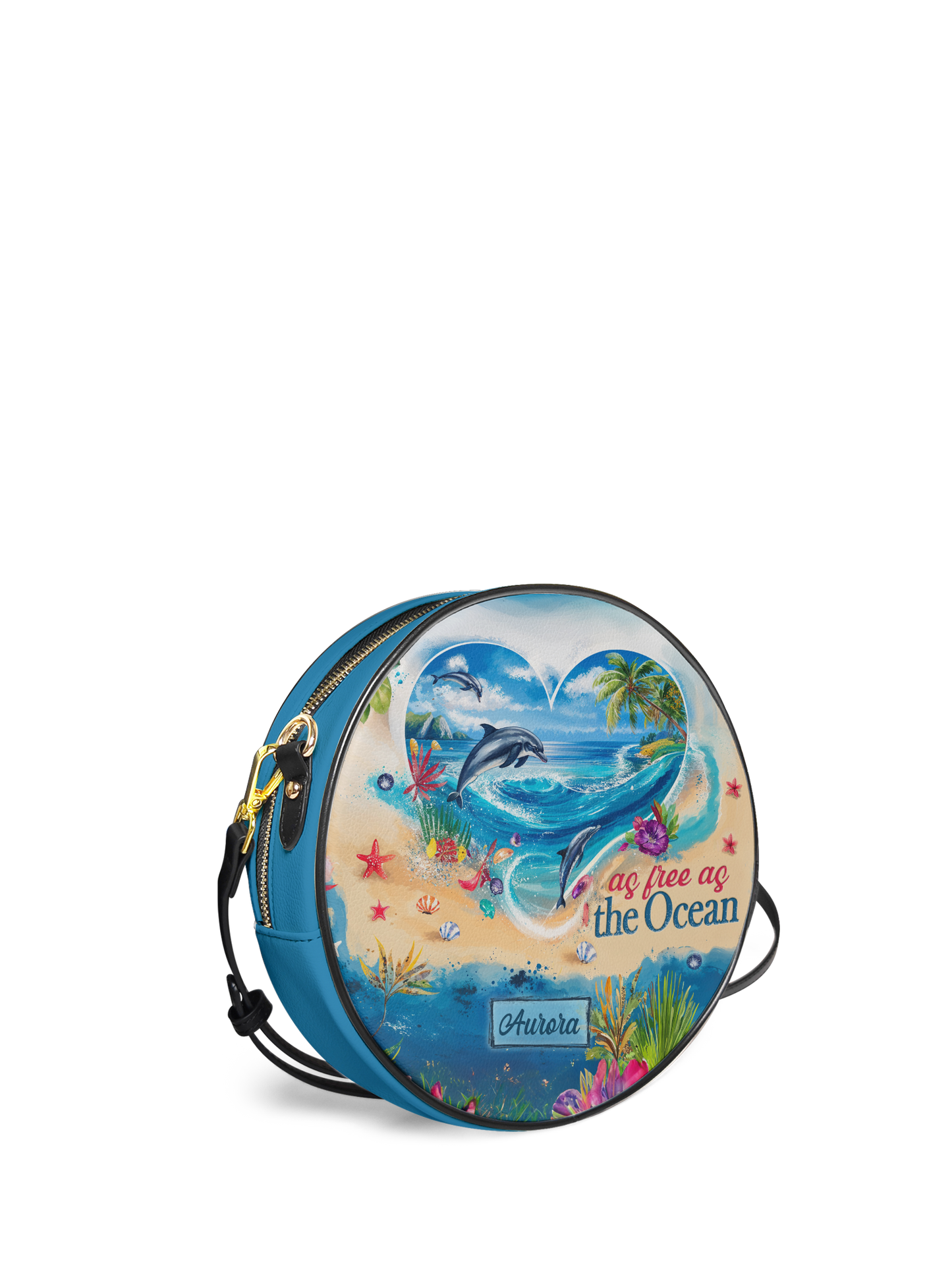 Dolphin As Free As The Ocean Dolphin Beach HHRZ02010936OW Circle Crossbody Bag