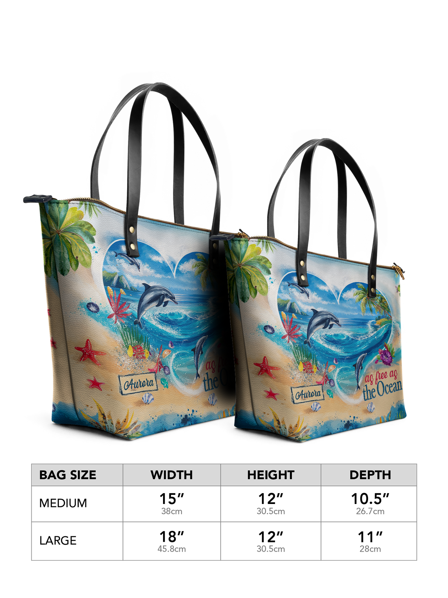 Dolphin As Free As The Ocean Dolphin Beach HTRZ30120251DZ Leather Tote Bag