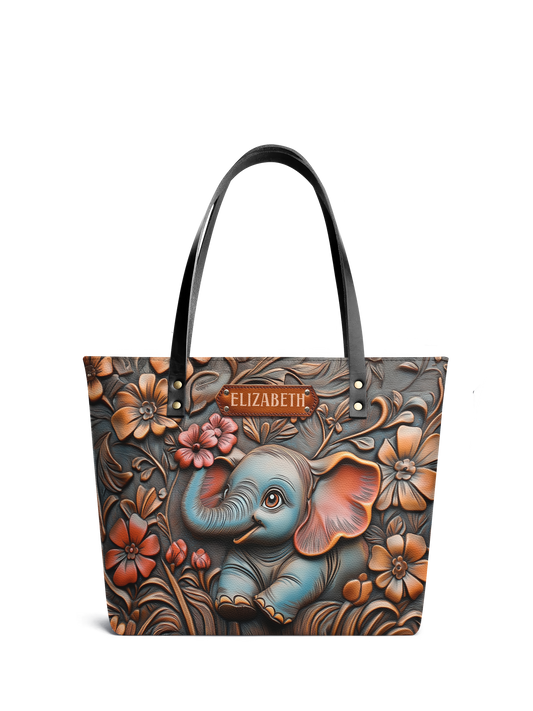 Elephant Flower ANRZ02017094WK Leather Tote Bag