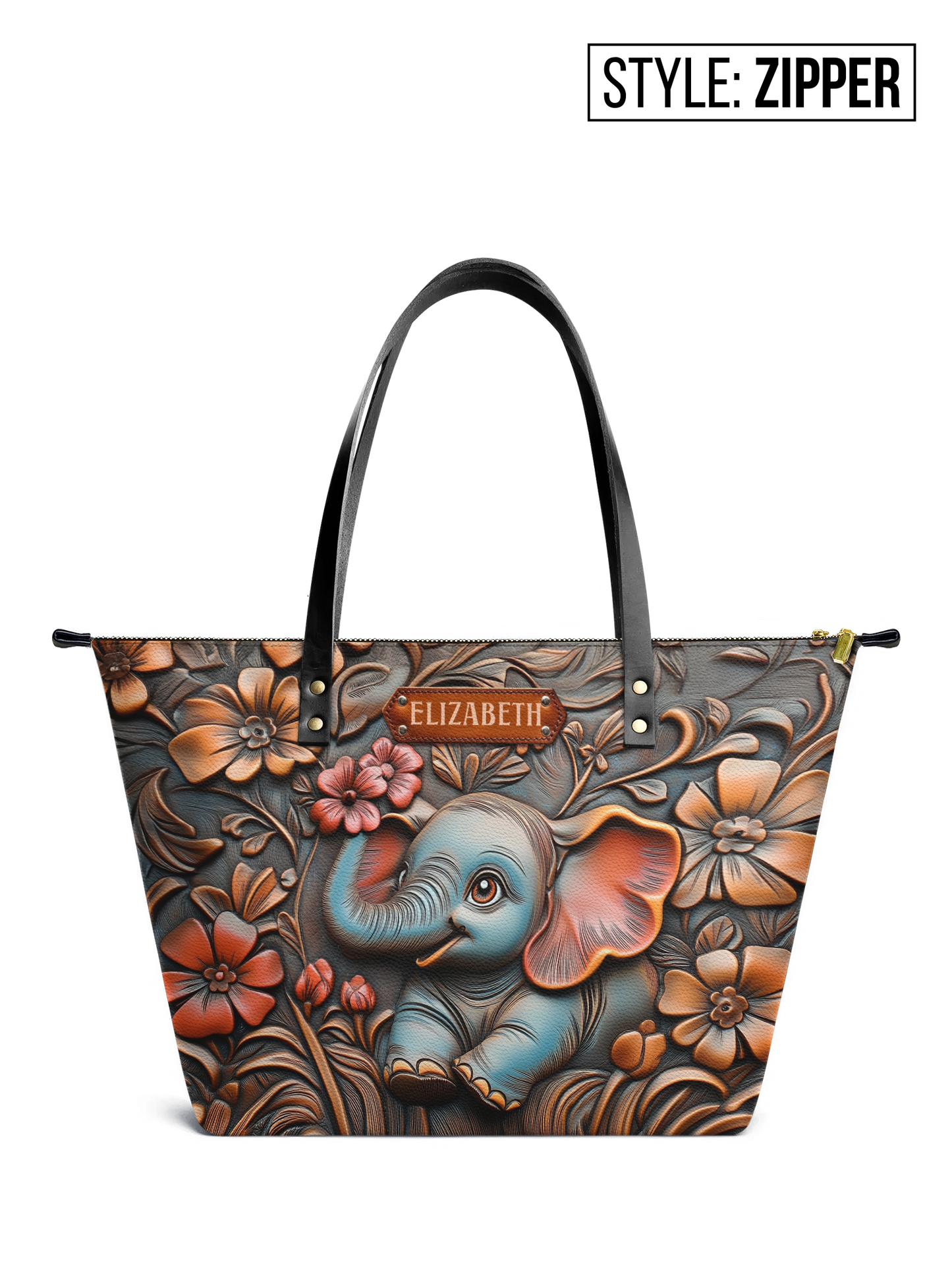 Elephant Flower ANRZ02017094WK Leather Tote Bag