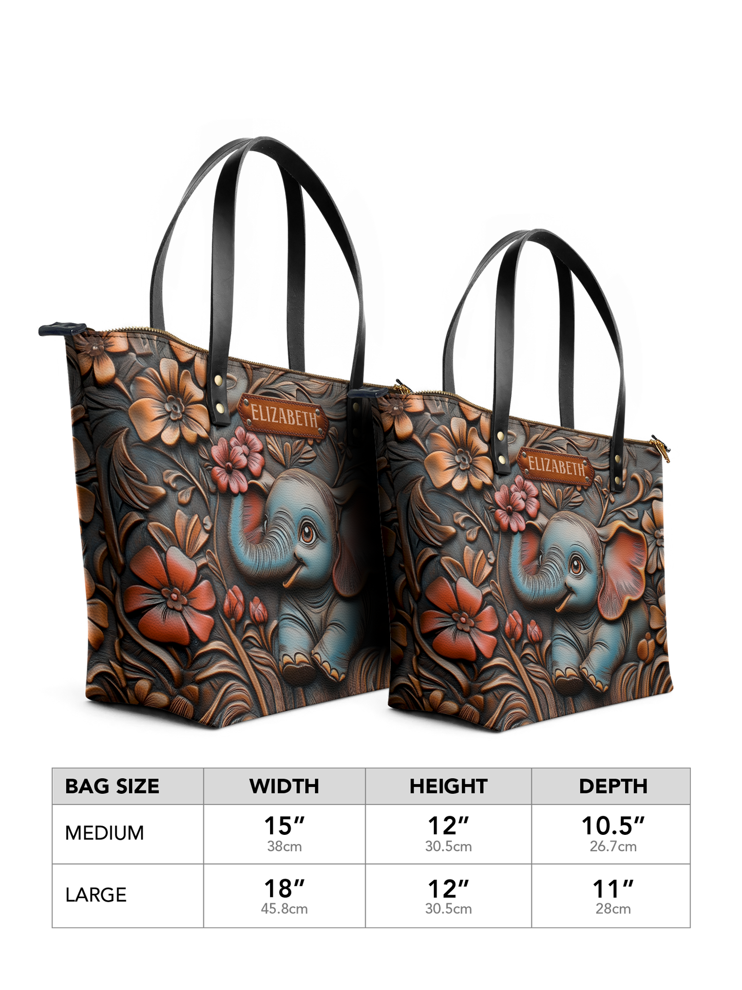 Elephant Flower ANRZ02017094WK Leather Tote Bag