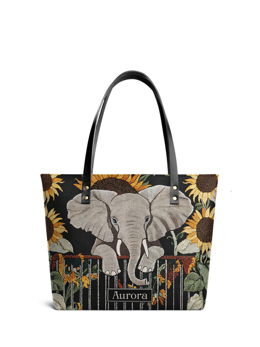 Elephant Sunflower HTRZ30123771DR Leather Tote Bag