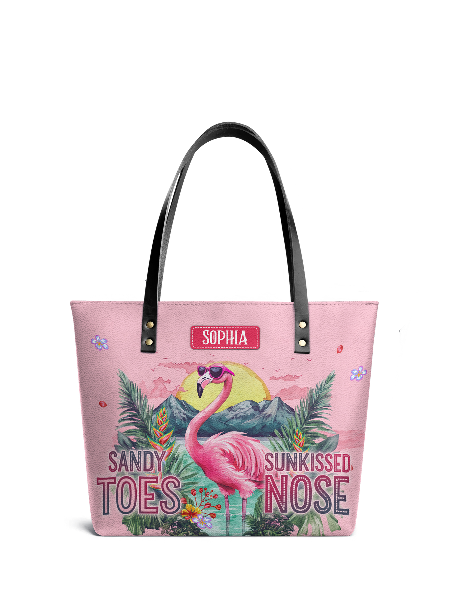 Sandy Toes Sunkissed Nose Flamingo Beach HHRZ07019274NY Leather Tote Bag