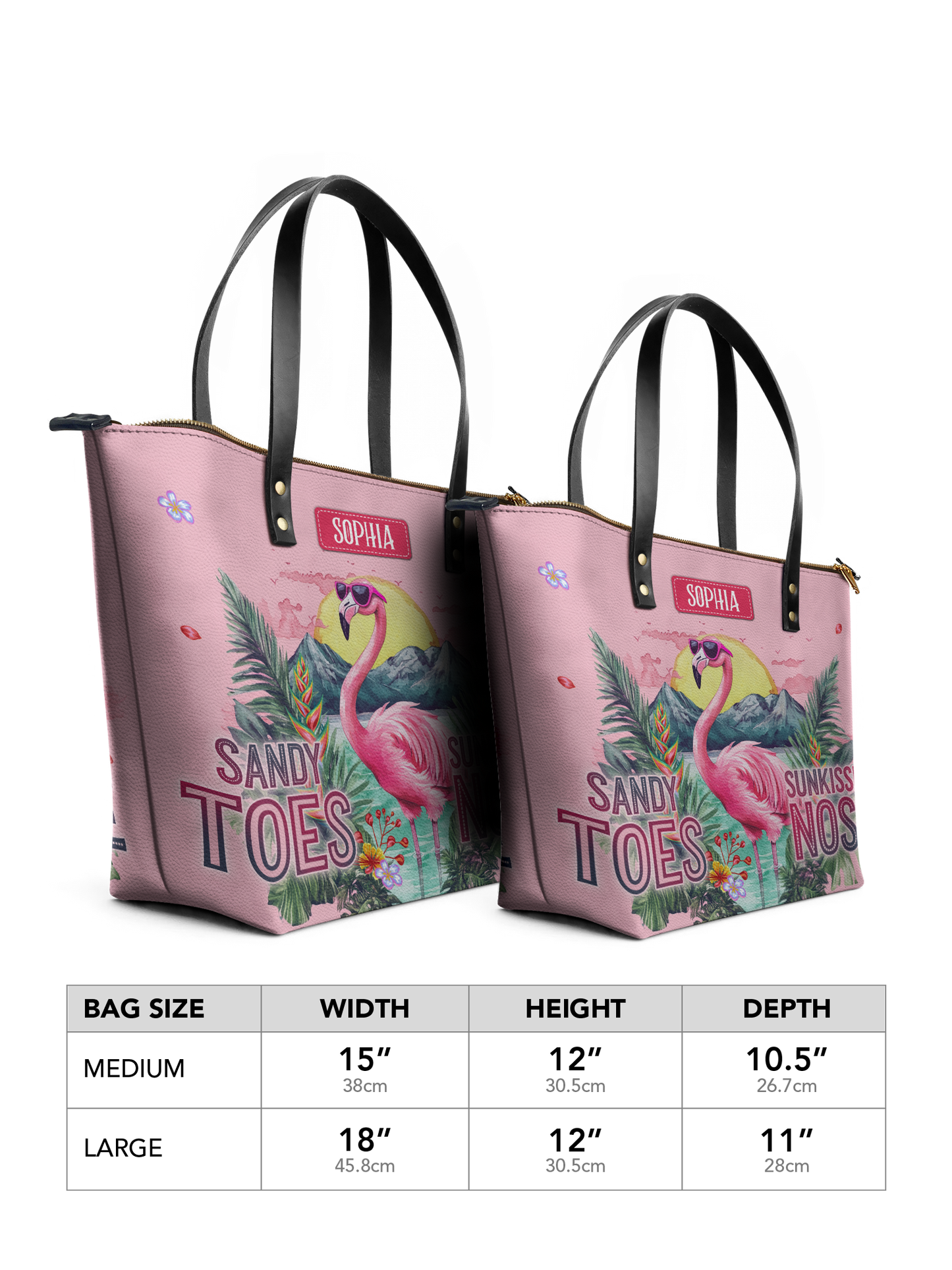 Sandy Toes Sunkissed Nose Flamingo Beach HHRZ07019274NY Leather Tote Bag