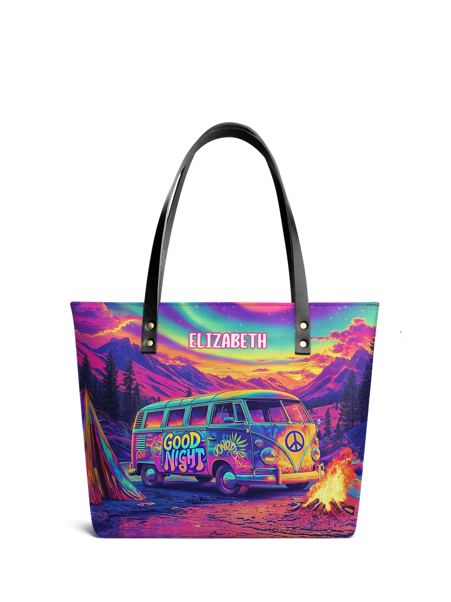 Hippie RV Van Jungle  ANRZ02019185PA Leather Tote Bag