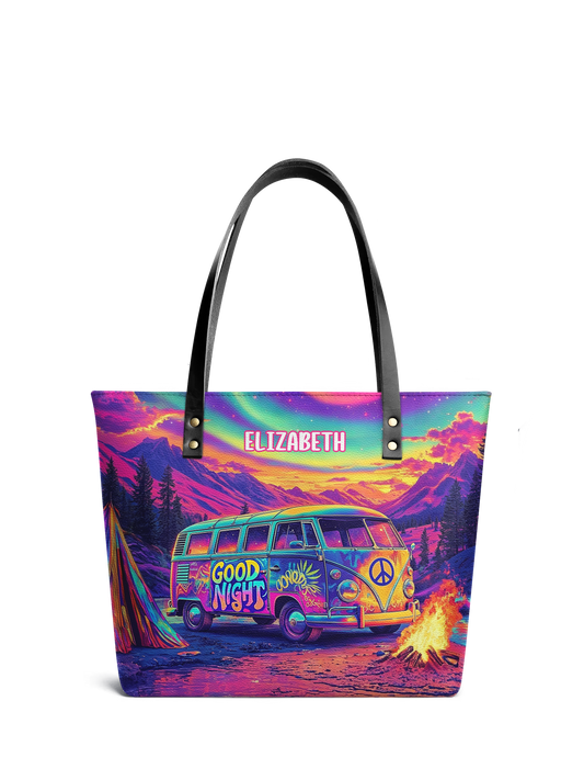 Hippie RV Van Jungle  ANRZ02019185PA Leather Tote Bag