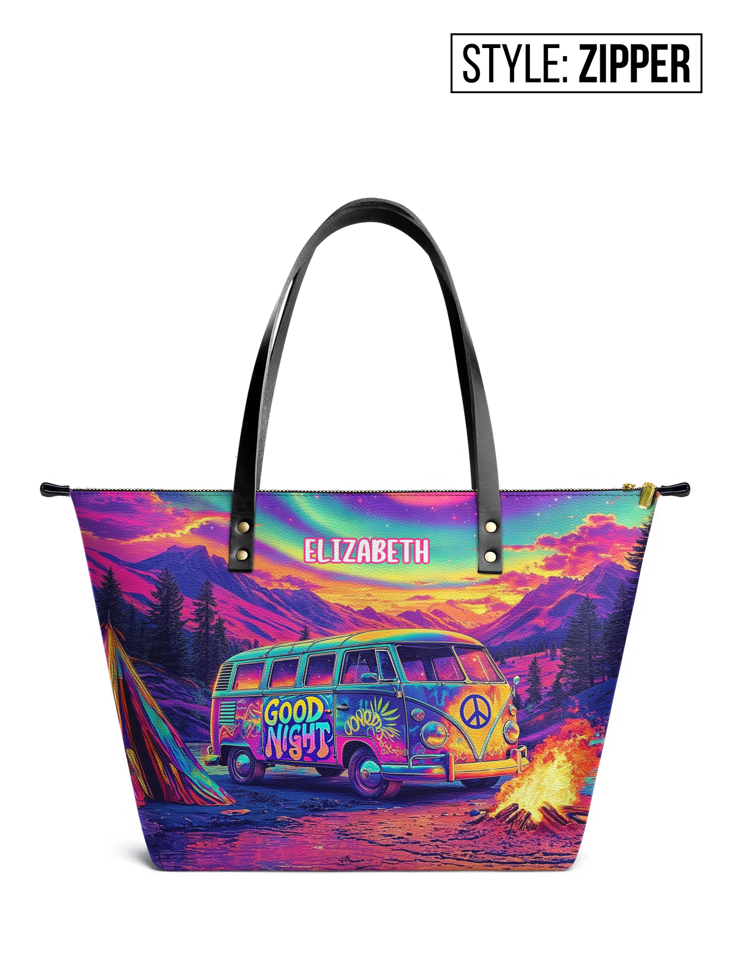 Hippie RV Van Jungle  ANRZ02019185PA Leather Tote Bag